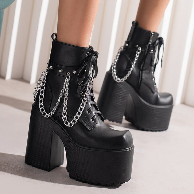 Simple Plush Patent Leather Ultra-high Heel Boots