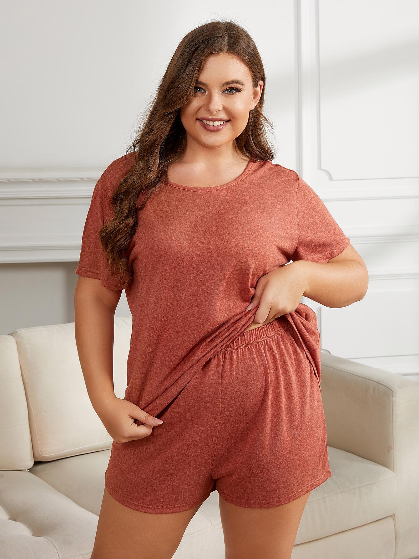 Short Sleeve Two-Piece Loungewear Plus Set