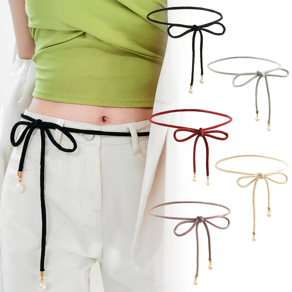 Thin Waist Belt With Pearl Pendant