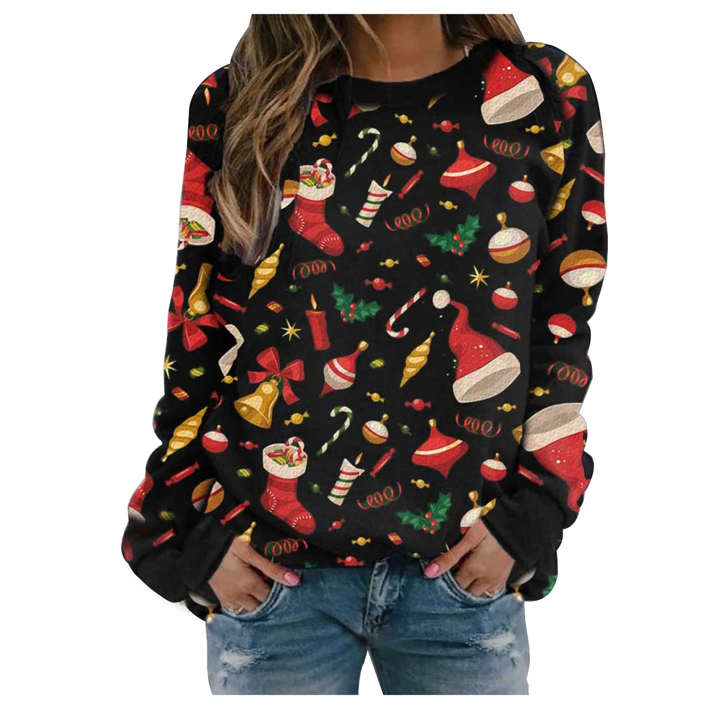 Christmas Round Neck Long Sleeve Fleece Sweater