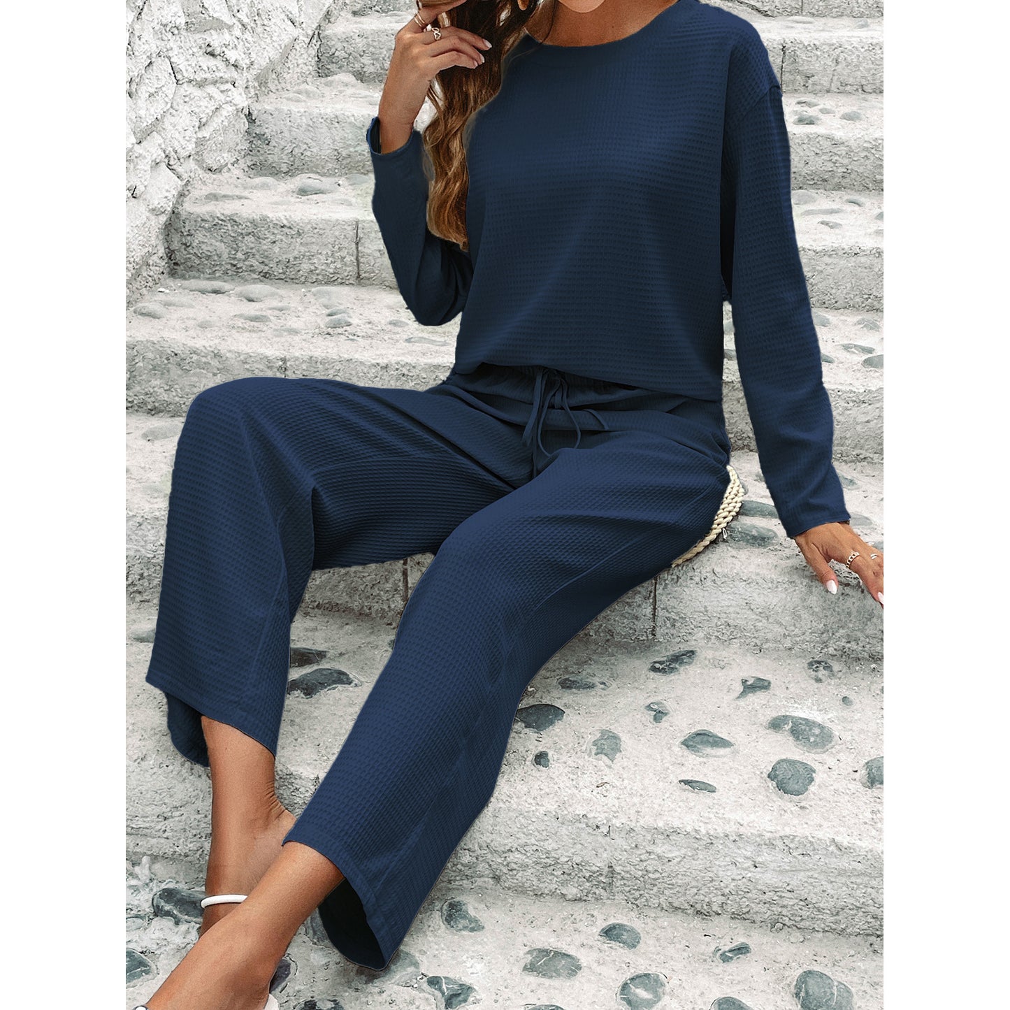 Long Sleeved Top And  Pants Polyester Two-piece Set