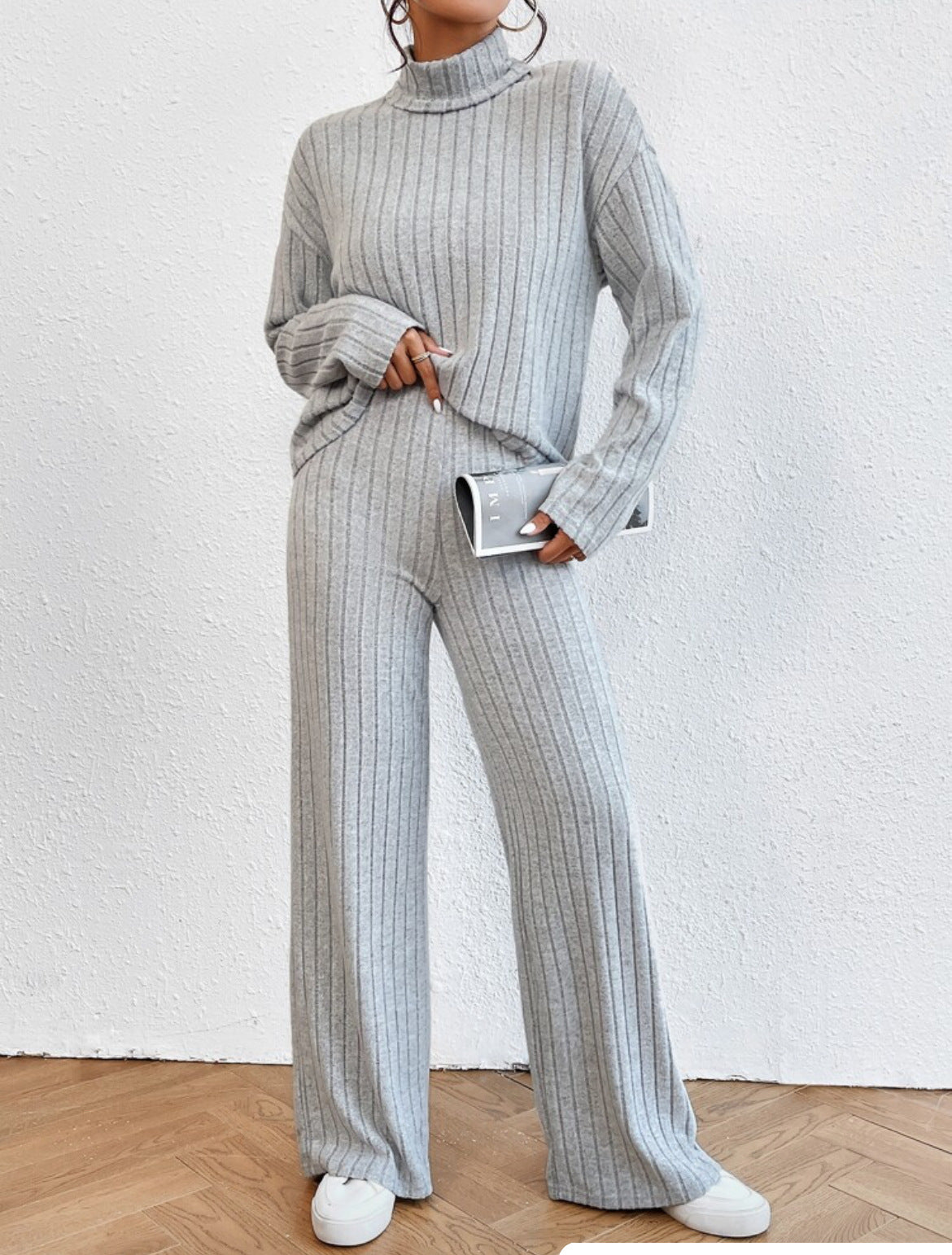 Turtleneck Long Sleeve Sunken Stripe Two-piece