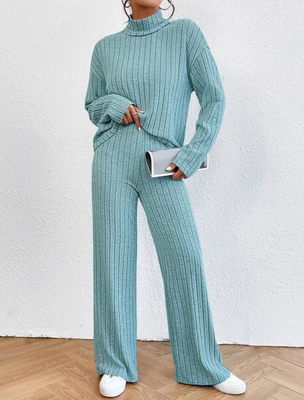 Turtleneck Long Sleeve Sunken Stripe Two-piece