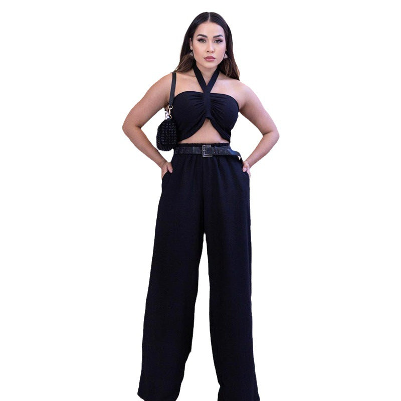 Sleeveless Lace-up Top Elastic Waist Pants Two-piece Set