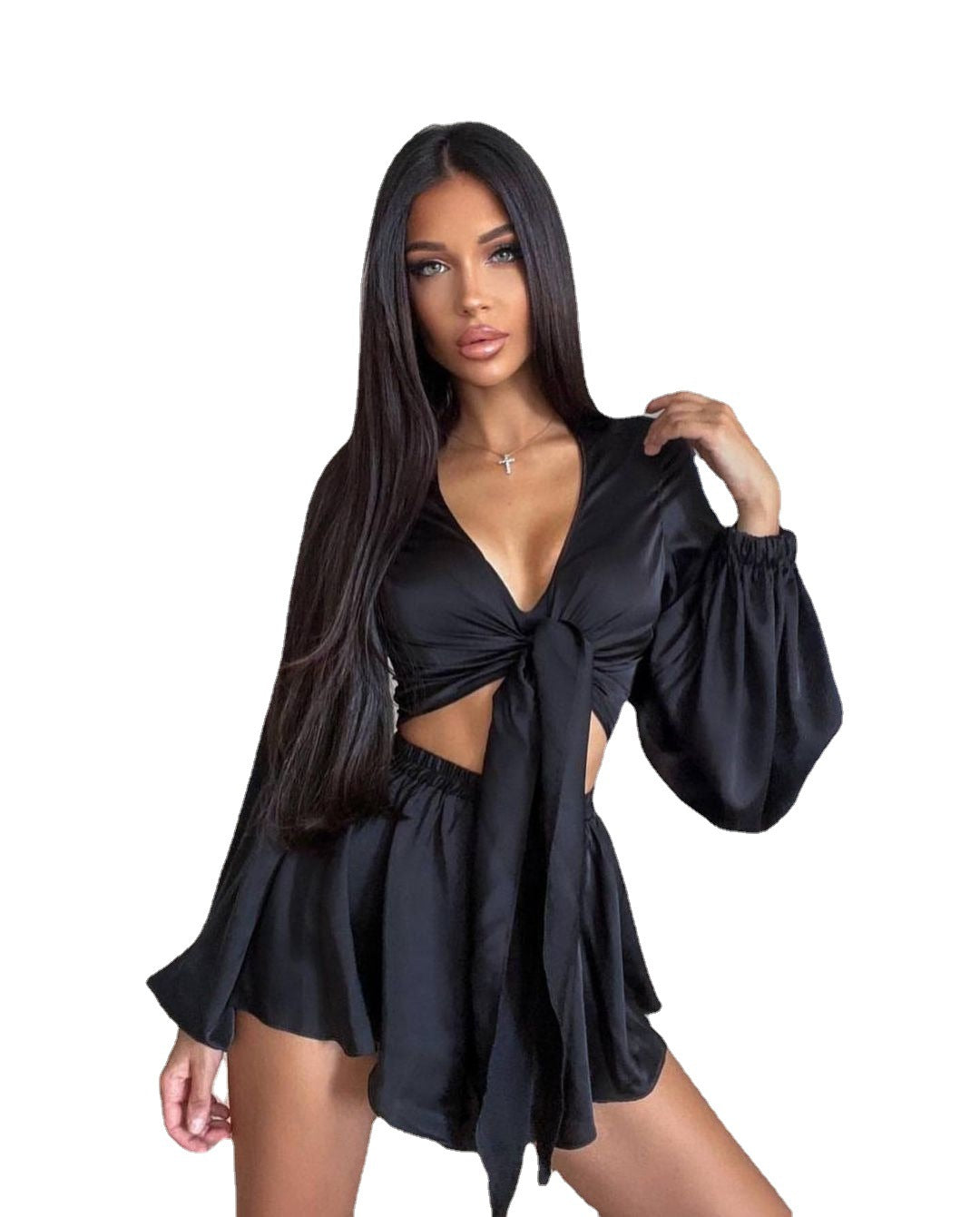 Let It Flow Long Sleeve Top And Shorts Suit