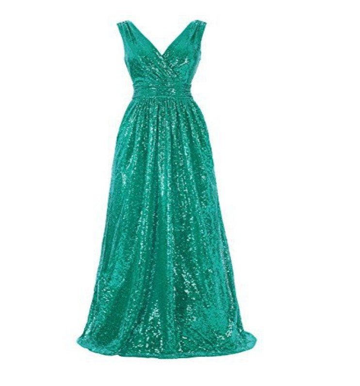 V-neck Slimming Long Sequin Formal Dress