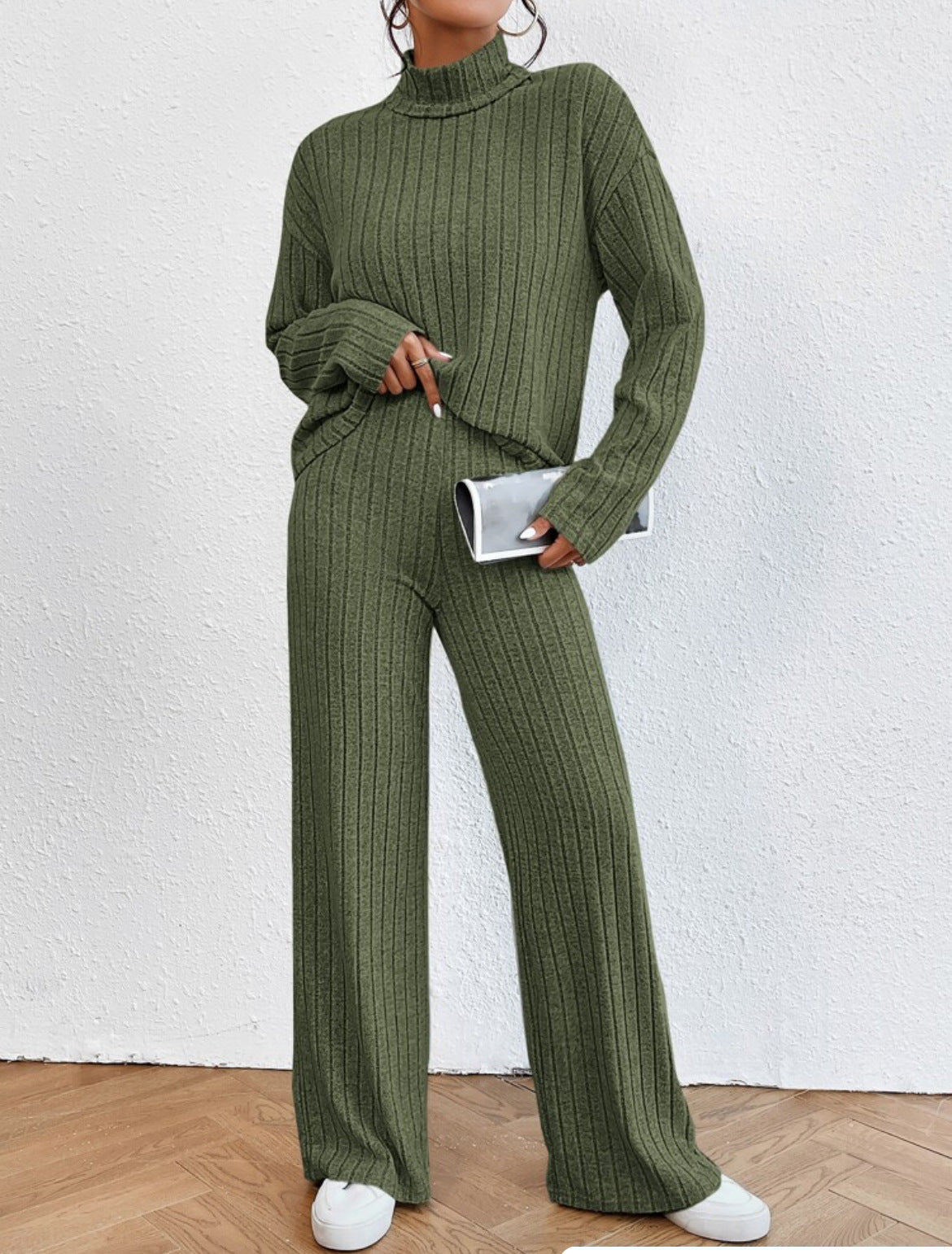 Turtleneck Long Sleeve Sunken Stripe Two-piece