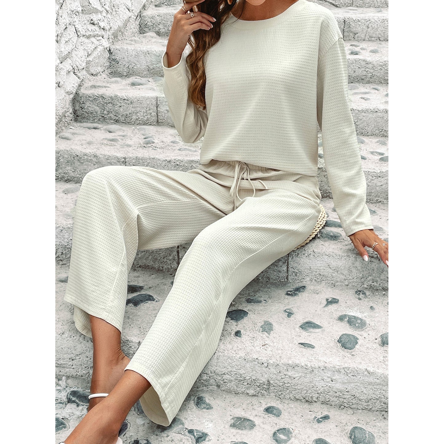 Long Sleeved Top And  Pants Polyester Two-piece Set