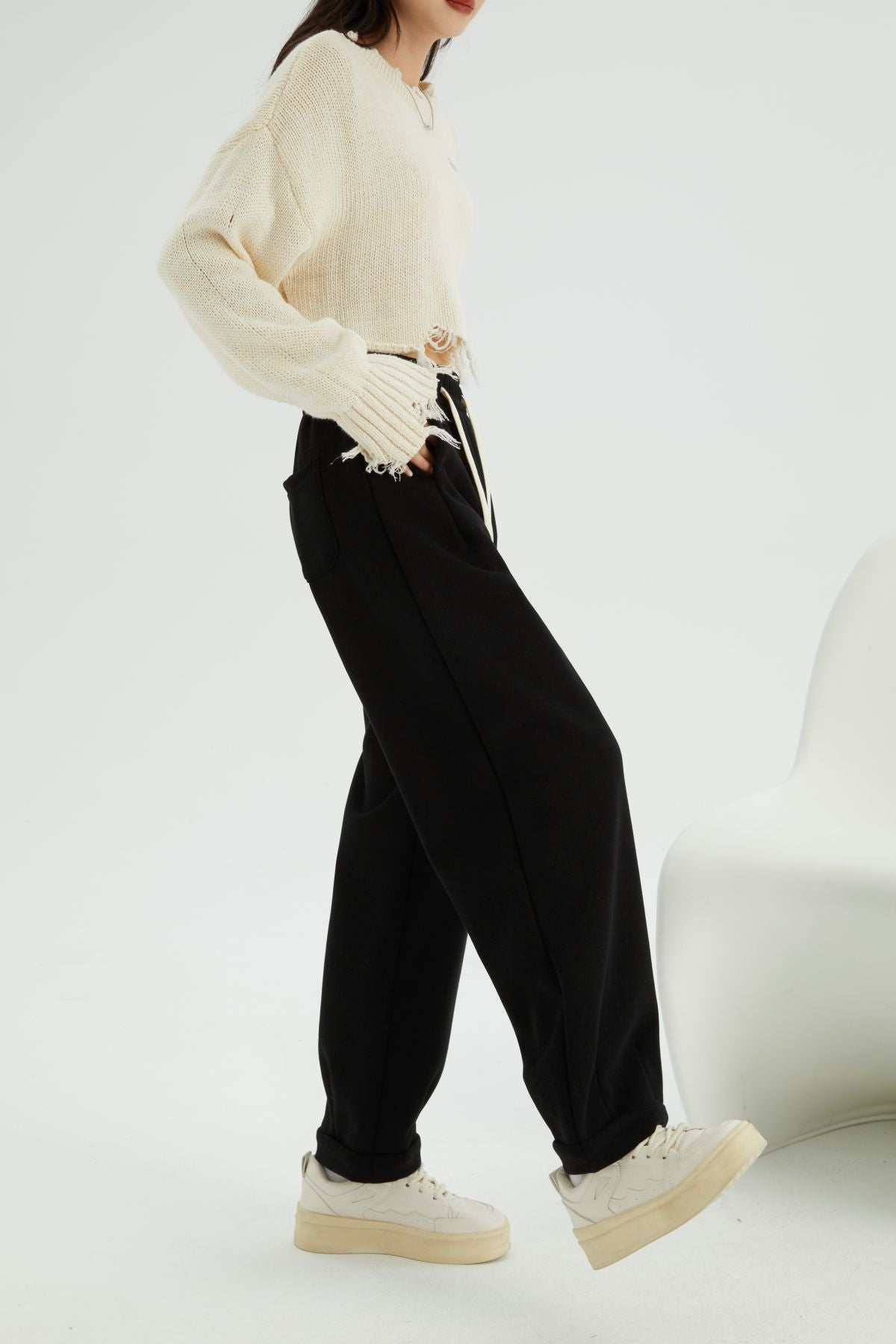 Loose Cropped Flanging Pants