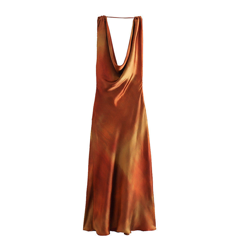 Phoenix Draped Collar Silk Satin Texture Dress