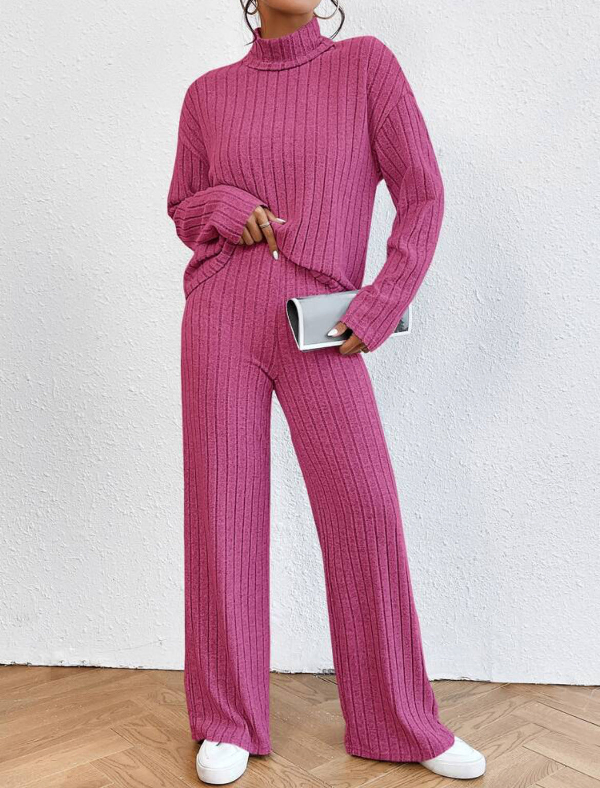 Turtleneck Long Sleeve Sunken Stripe Two-piece