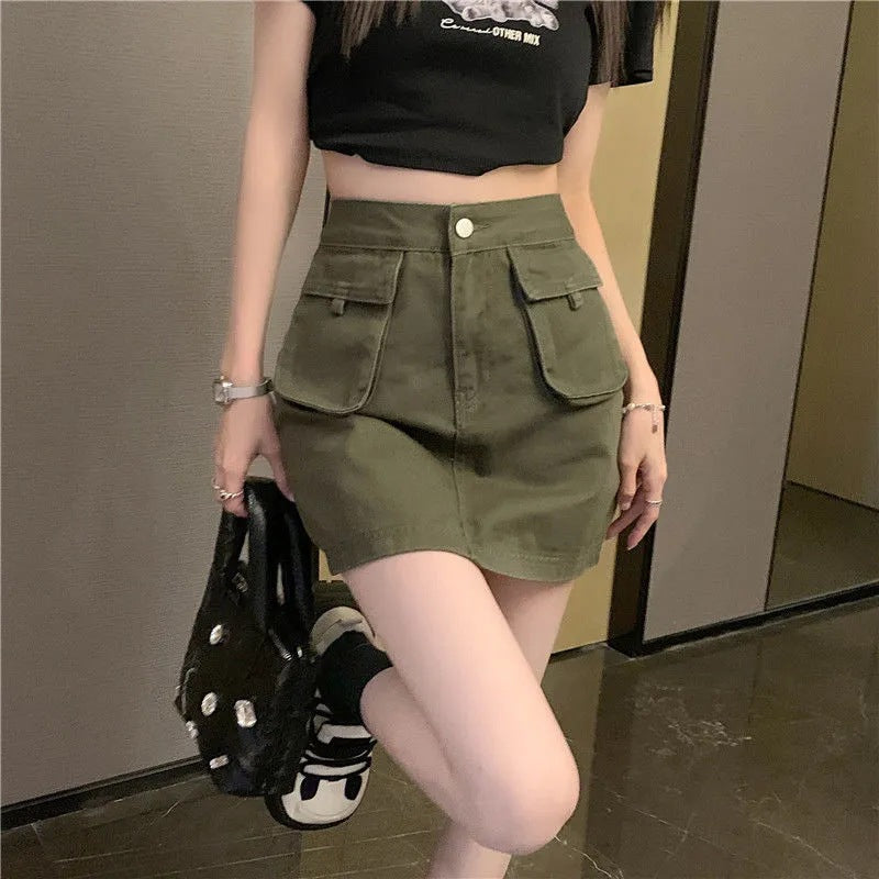 Army Green Denim Skirt