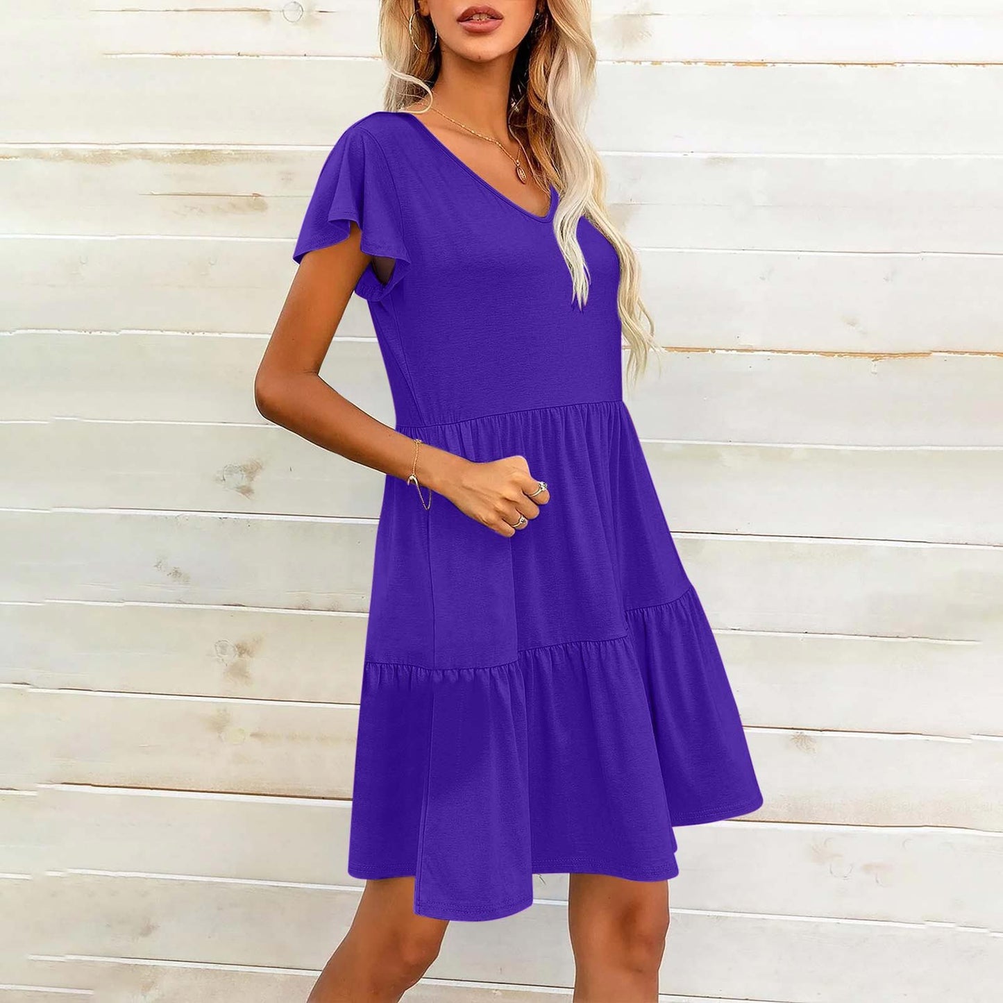 Flying Sleeves Layered Short Sleeve Dress