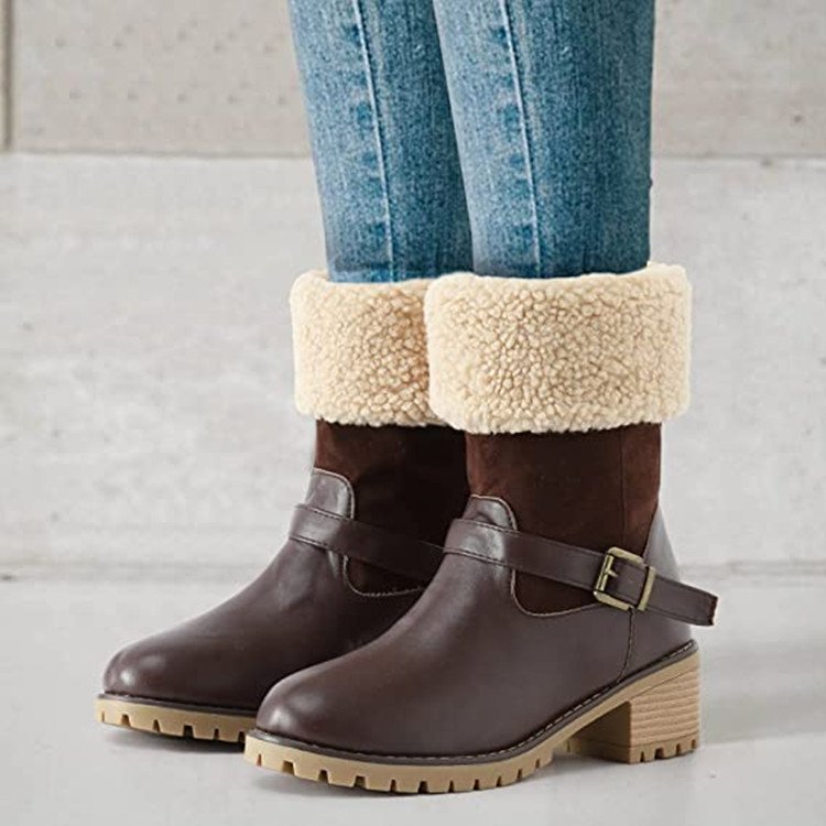 Buckle Chunky Round Toe Boots