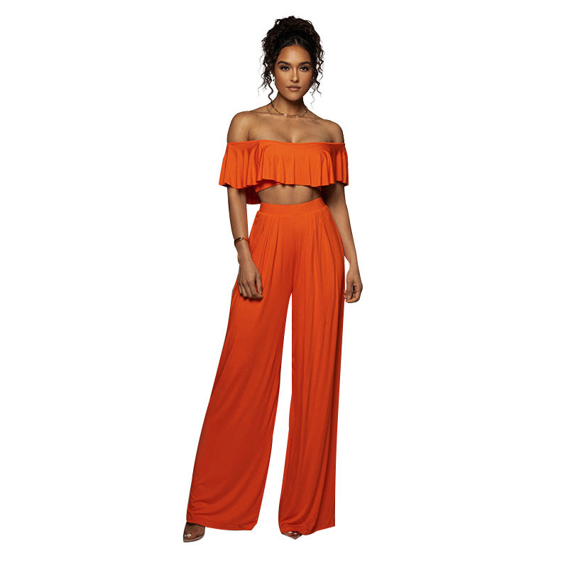 Off Shoulder Wide-leg Pants Set