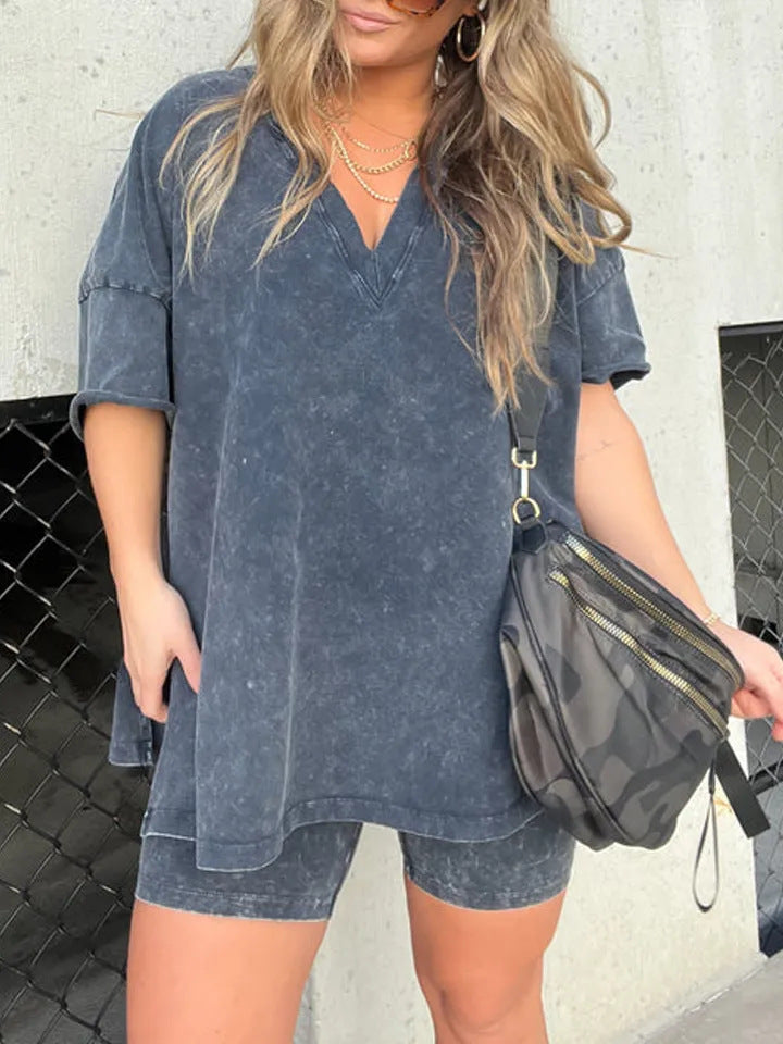 Oversized Cotton T- Shirt and Biker Style Shorts