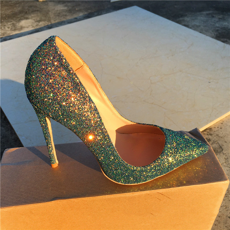 Sequined Green High Heels