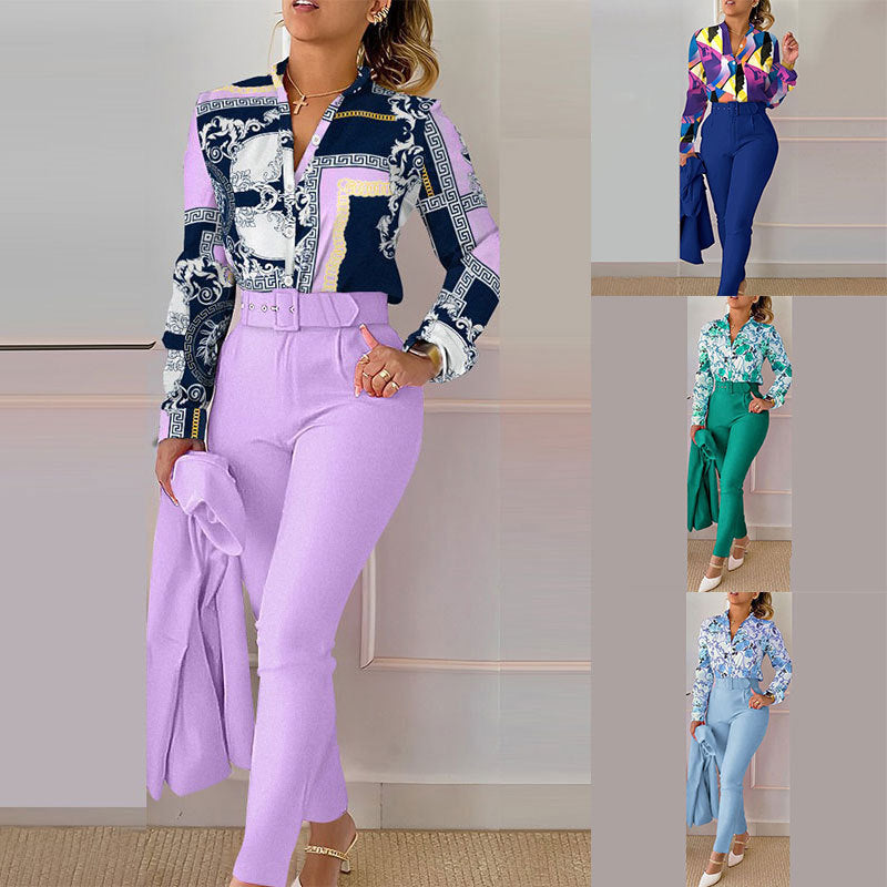 Printed Trousers Long Sleeve Casual Set