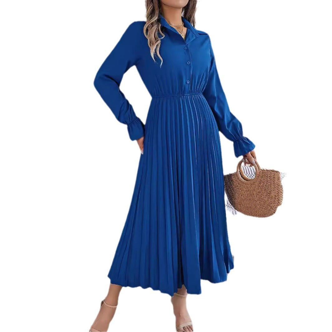 Long Sleeve Cinched Pleated Dress