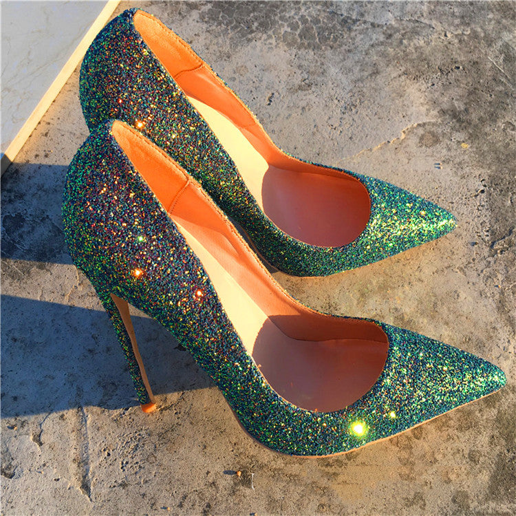 Sequined Green High Heels