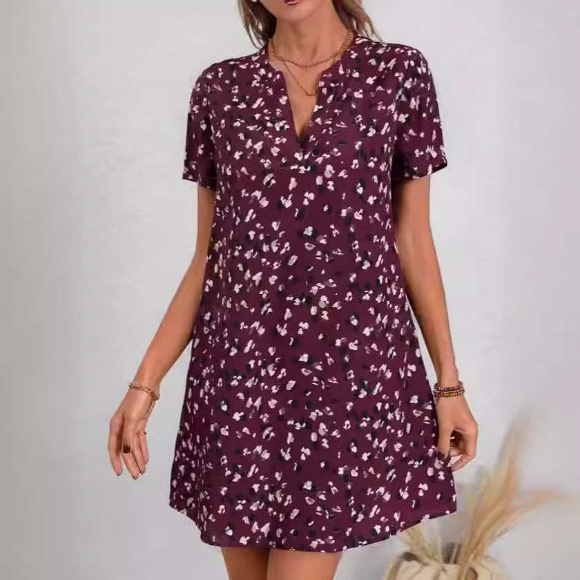 Printed Short-sleeved Mid-length Shirt Dress