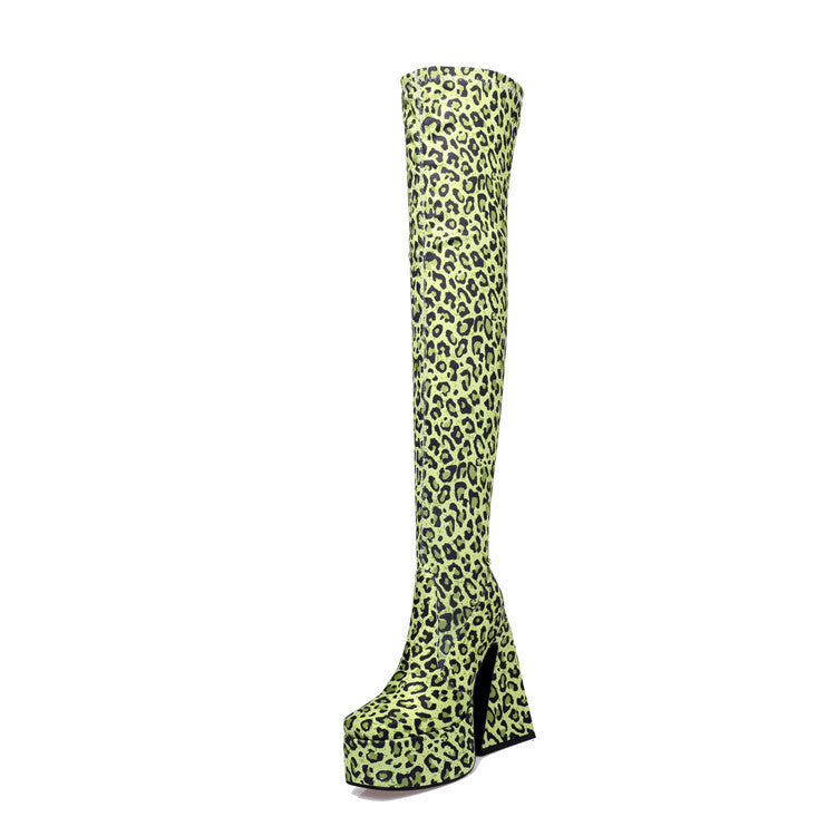 Green Leopard Print Boots