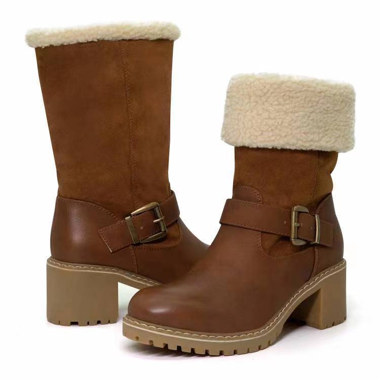 Buckle Chunky Round Toe Boots