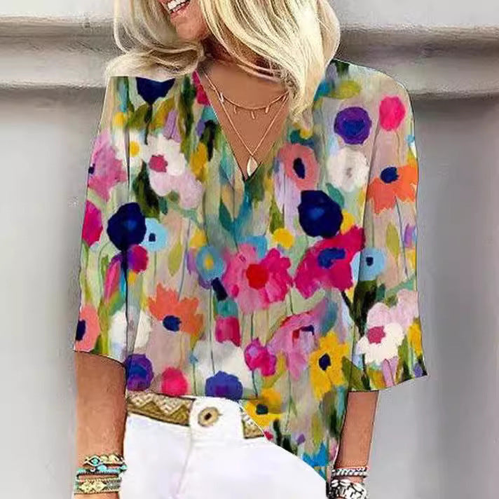 Floral V-neck Shirt