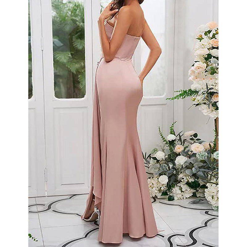 One-shoulder Split Ball Backless Dress