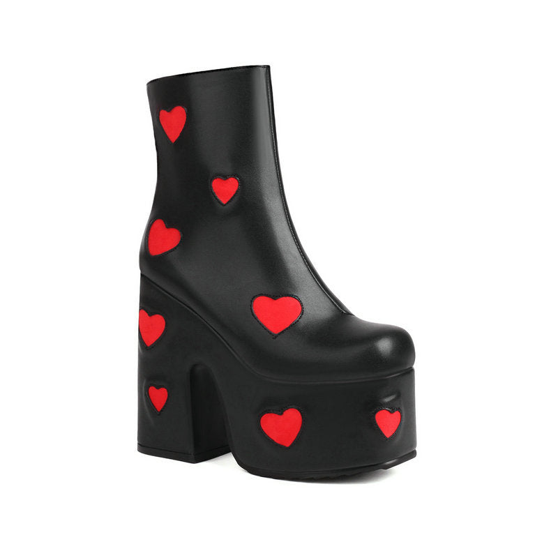 Heart Muffin Thick Bottom Chunky Heel Boots