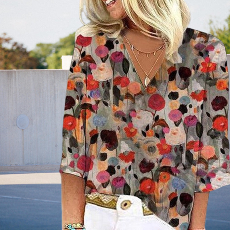 Floral V-neck Shirt