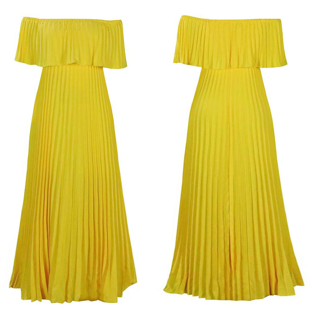 Off-shoulder Pleated Dress