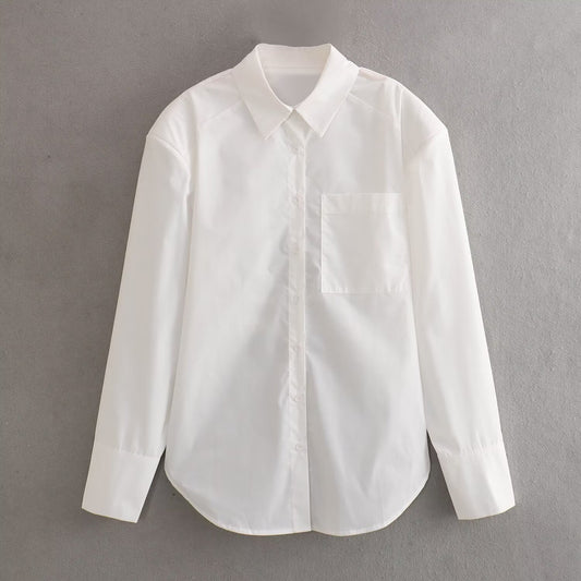 Hollow-out Slim-fit Pure White Shirt