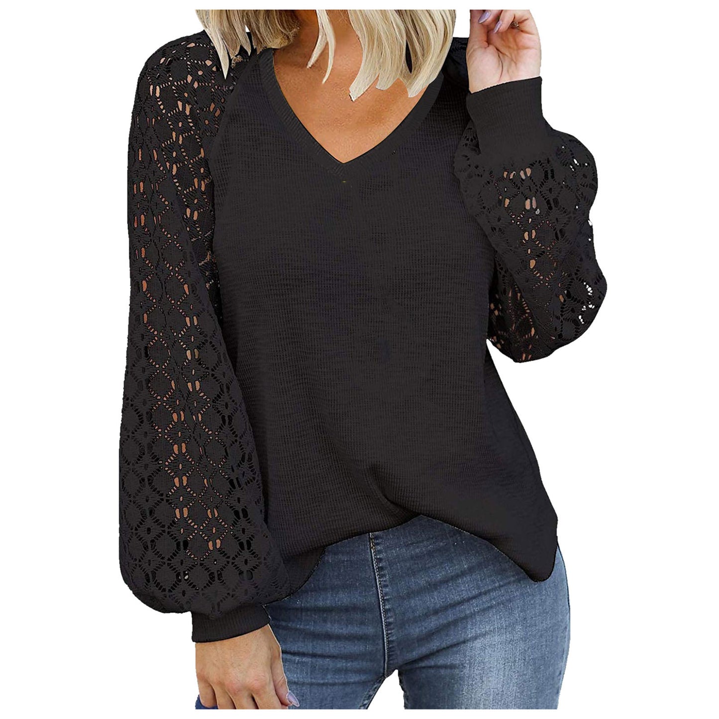 Long Sleeve Lace Stitching Shirt