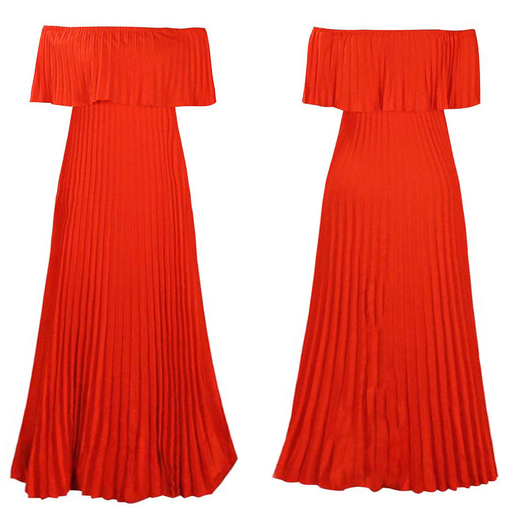 Off-shoulder Pleated Dress