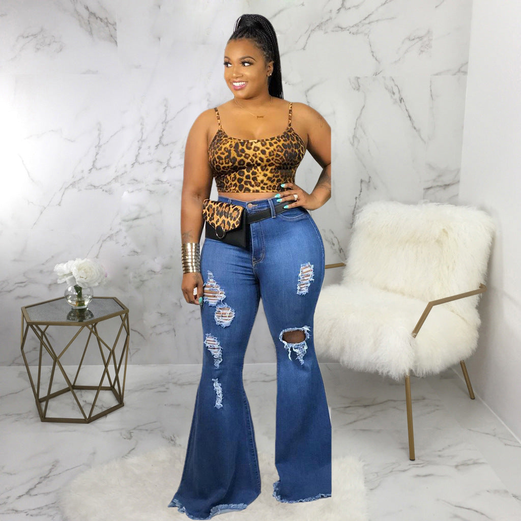 Knee Ripped Denim Stretch Plus Jeans