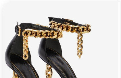 Pure Color Chain High Heel Sandals