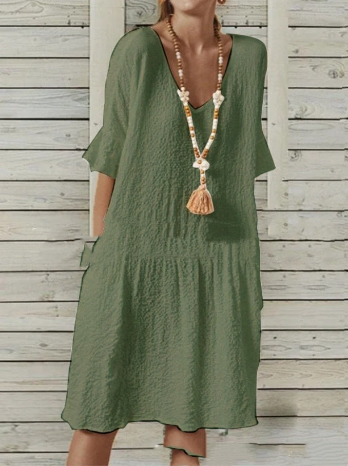 Cotton And Linen Solid Color Dress