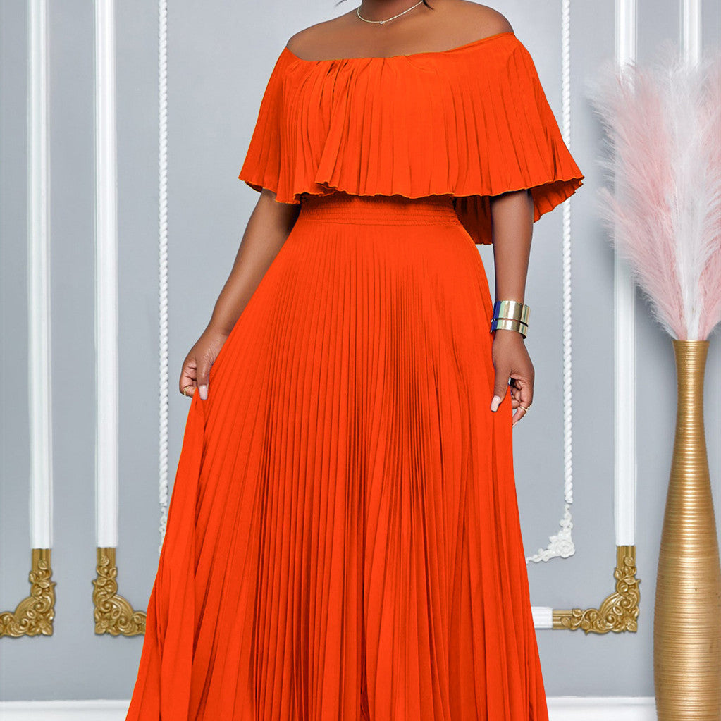 Off-shoulder Pleated Dress