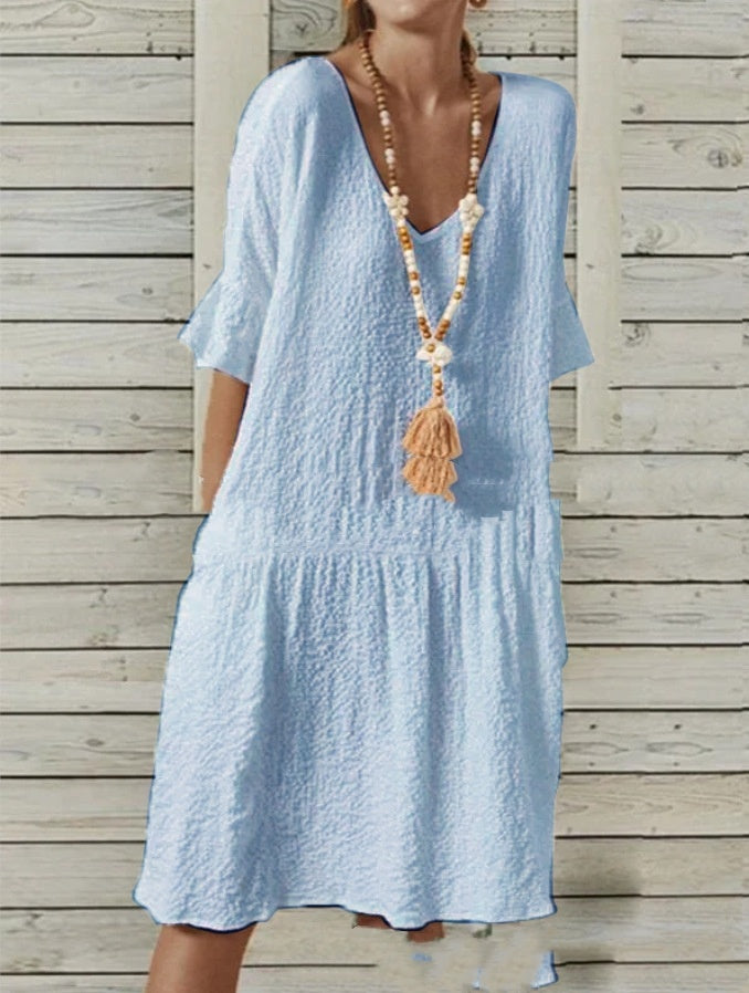 Cotton And Linen Solid Color Dress