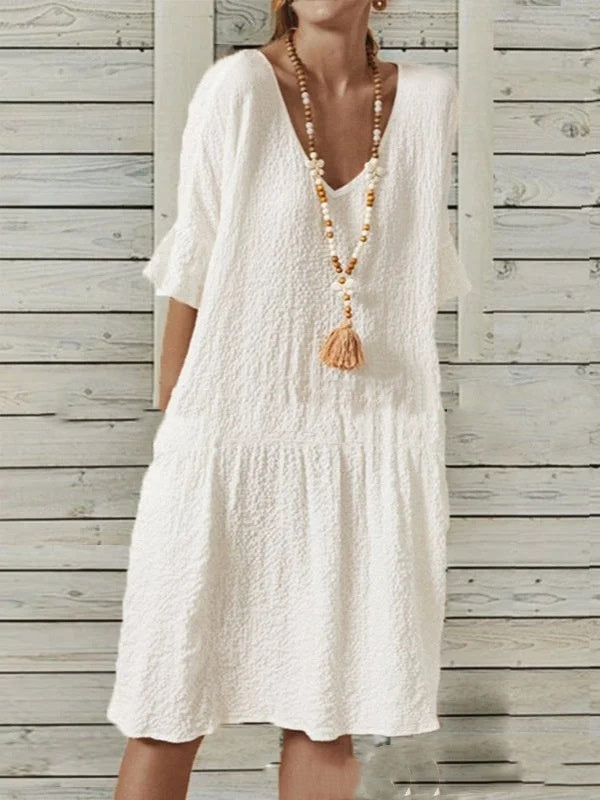 Cotton And Linen Solid Color Dress