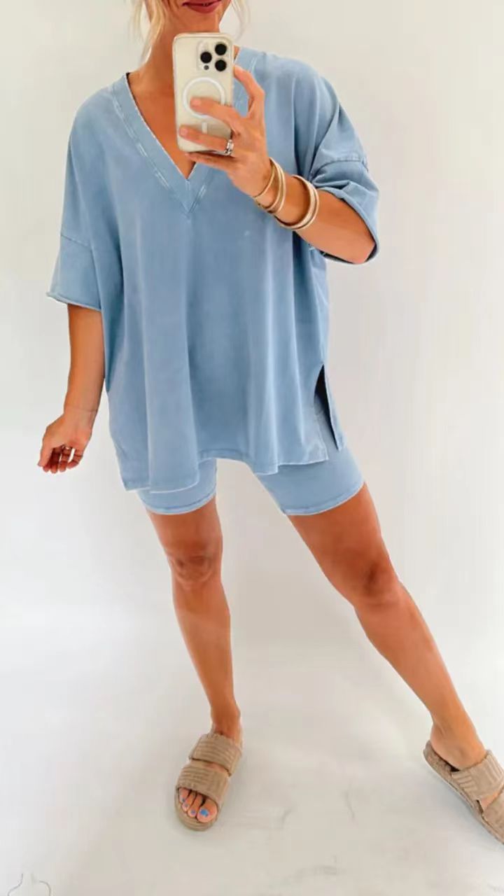 Oversized Cotton T- Shirt and Biker Style Shorts