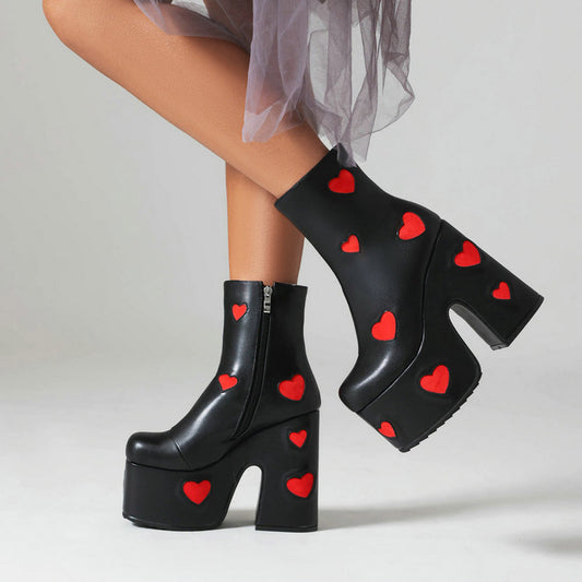 Heart Muffin Thick Bottom Chunky Heel Boots