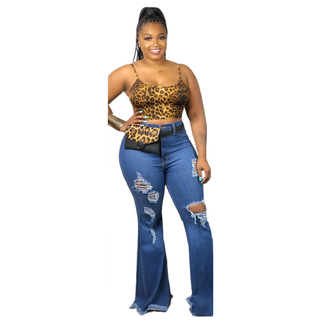 Knee Ripped Denim Stretch Plus Jeans