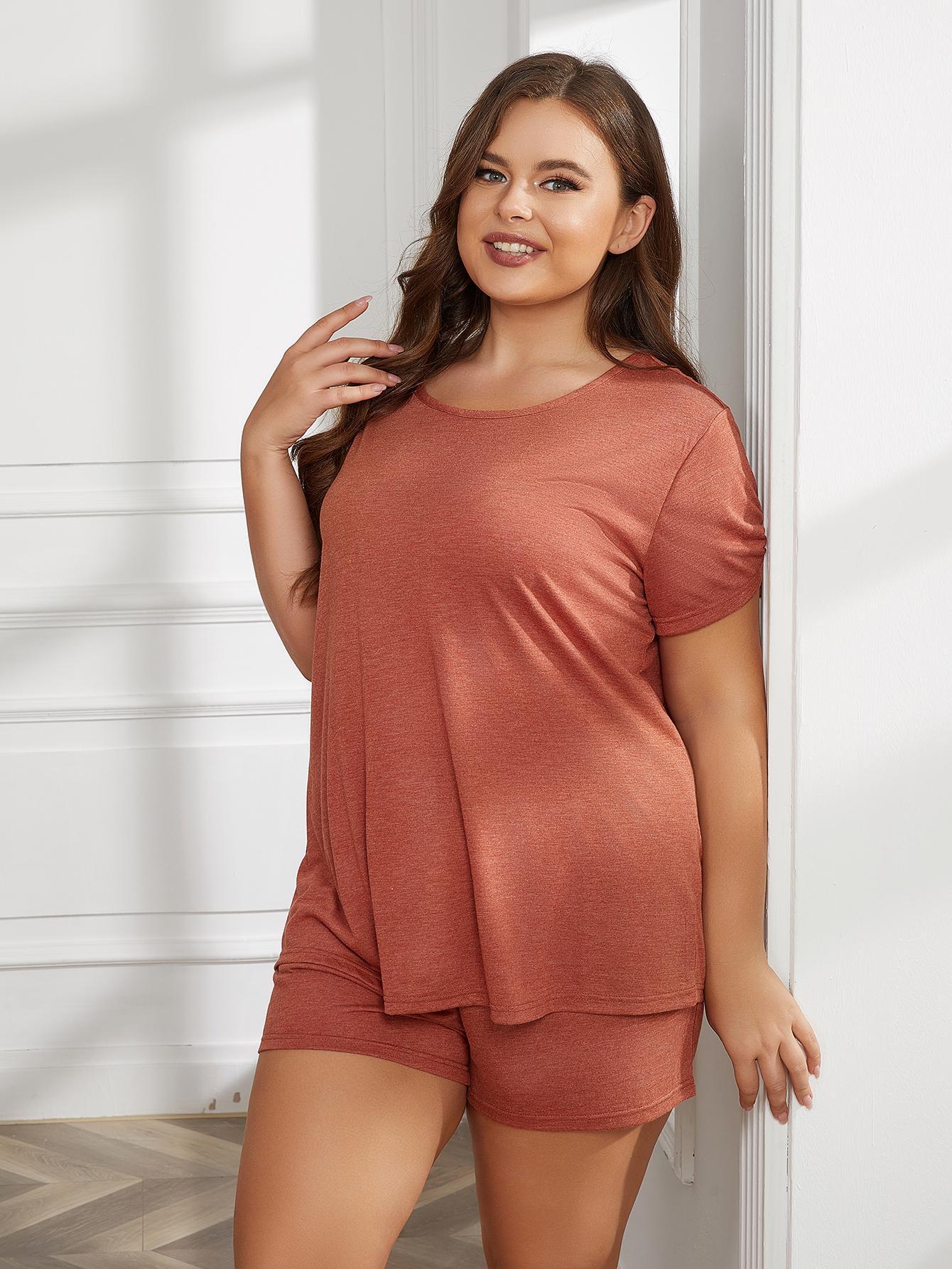 Short Sleeve Two-Piece Loungewear Plus Set