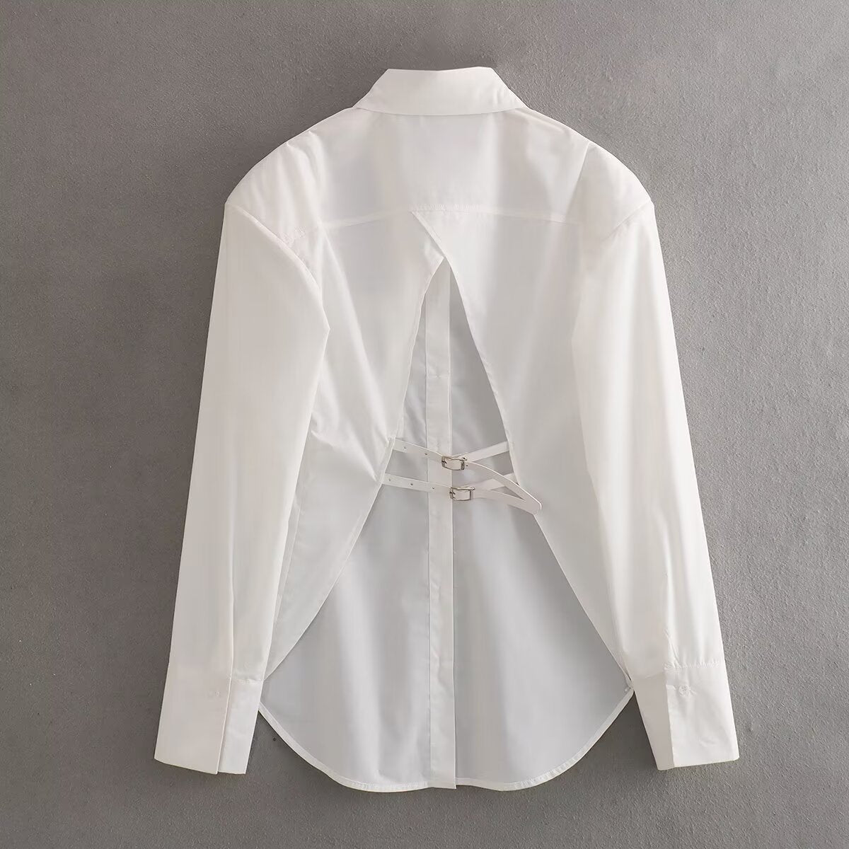 Hollow-out Slim-fit Pure White Shirt