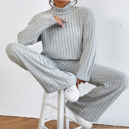 Turtleneck Long Sleeve Sunken Stripe Two-piece