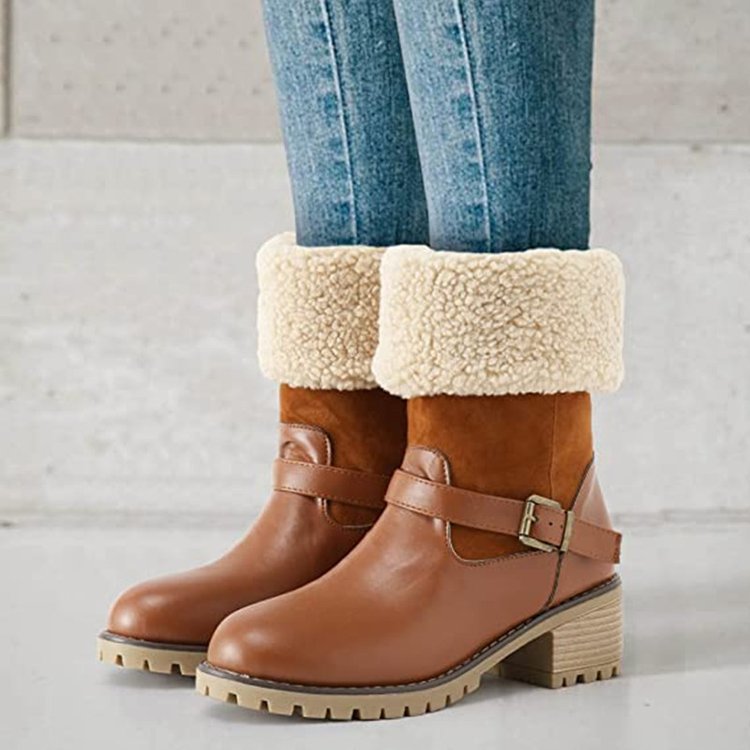 Buckle Chunky Round Toe Boots