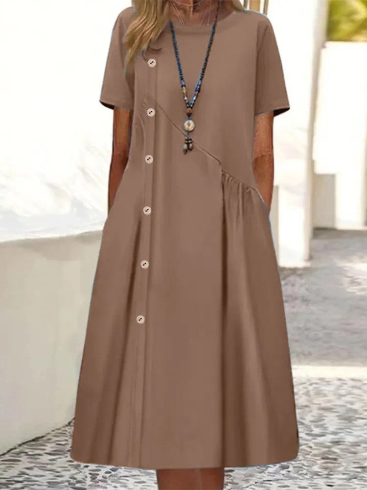 Casual Fastener Mid-length Dress