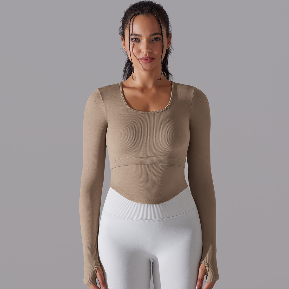 Knitted Split Thread Long-sleeved Work Out Top